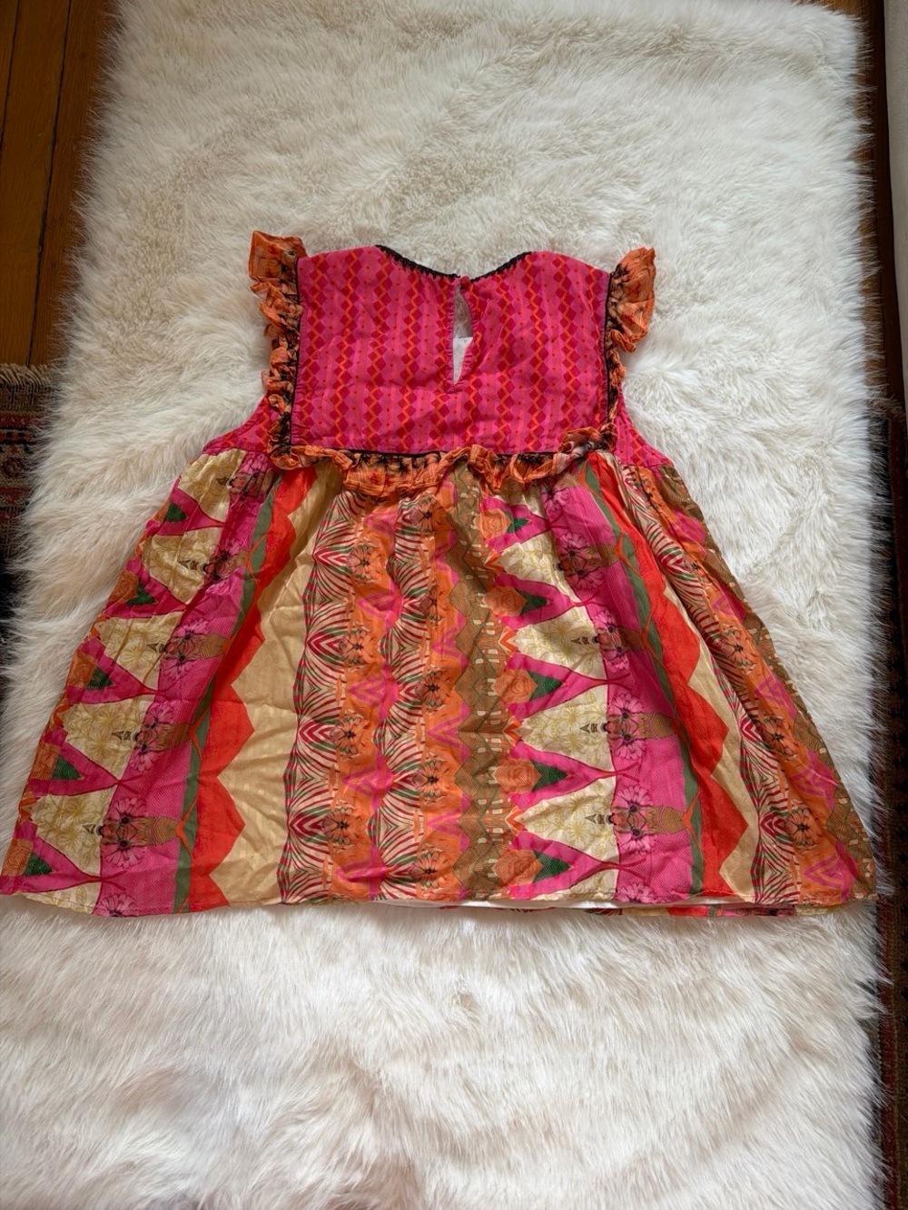 Anthropologie Siddhartha Bansal Pink Orange Printed Ruffle Top - Picture 6 of 6